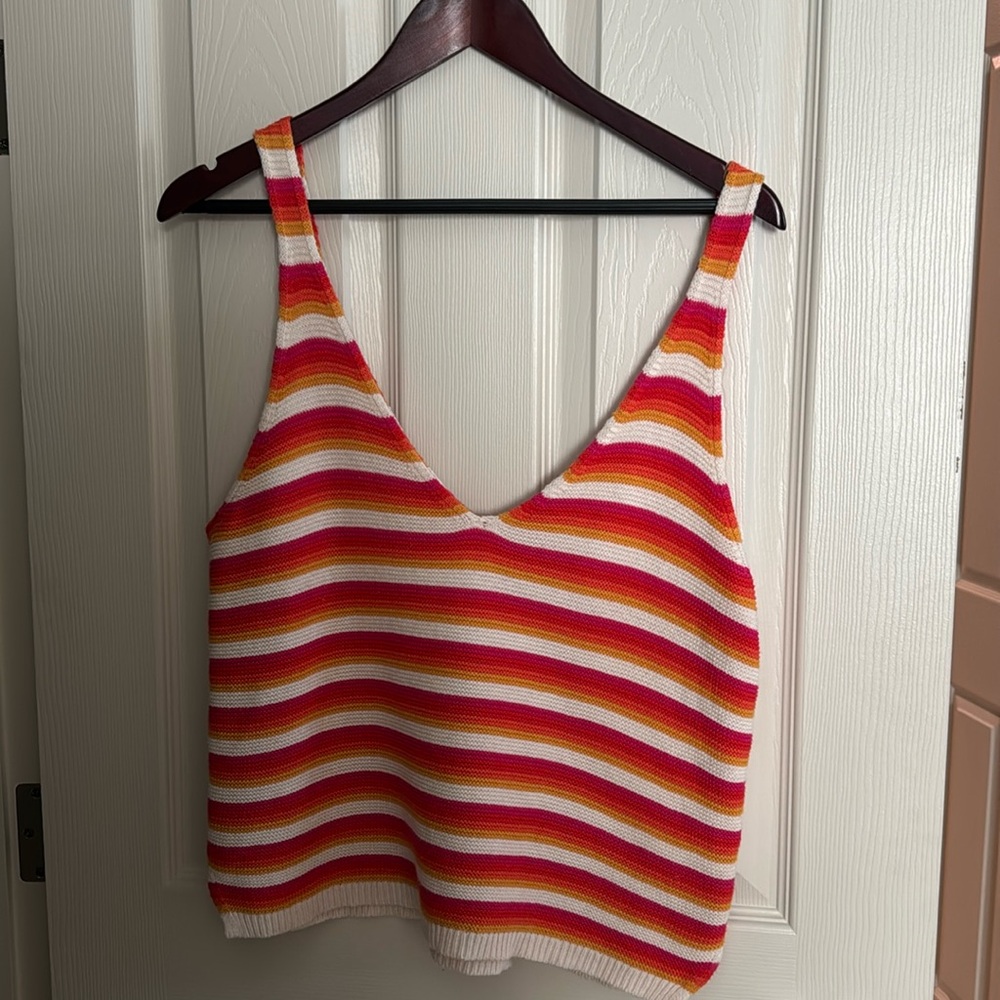 Marine Layer Finley Tank Knit Sleeveless V-Neck Sweater Top Sunset Stripe EUC